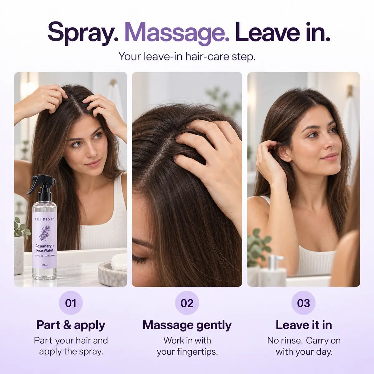 How to use Lutristy Hair Ritual: part and apply, massage gently, leave in.