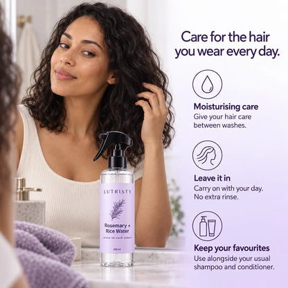 Lutristy moisturising leave-in care between washes, alongside your usual shampoo and conditioner.
