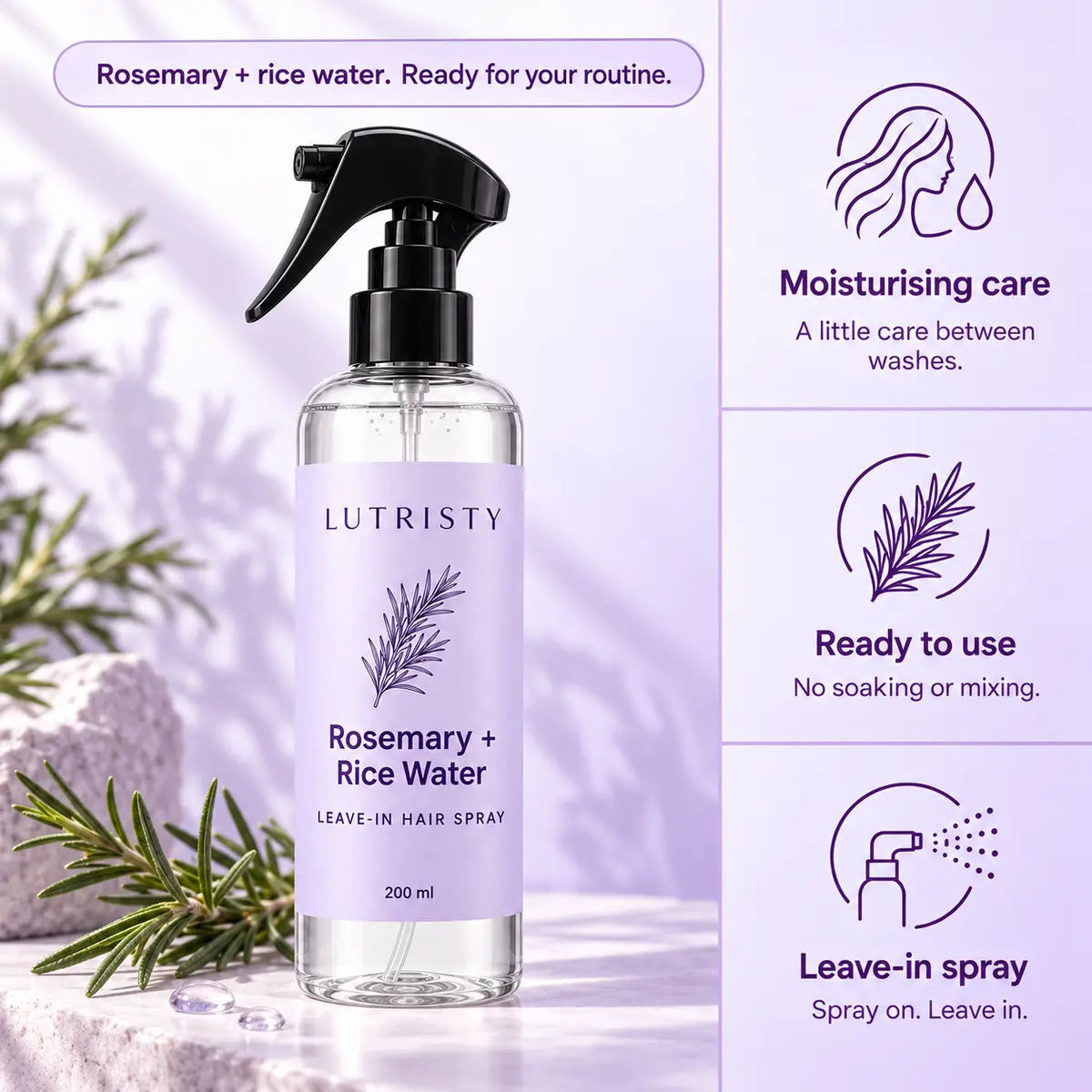 Lutristy Hair Ritual: moisturising care, ready to use, leave-in spray.